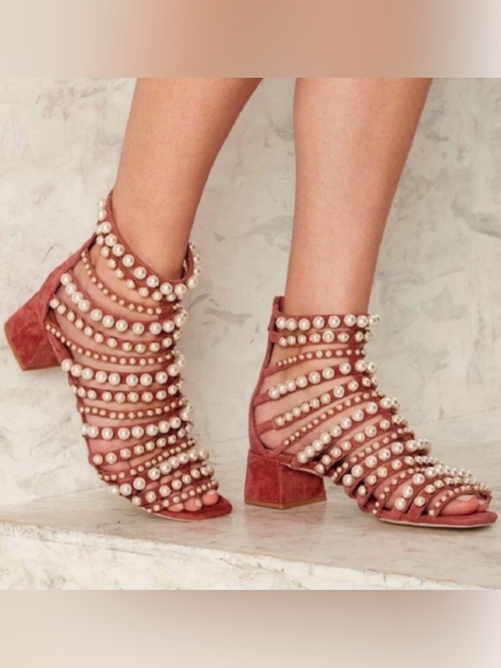 Jeffrey Campbell Tiboni Pink Suede Pearl Sandals Womens Size 9.5